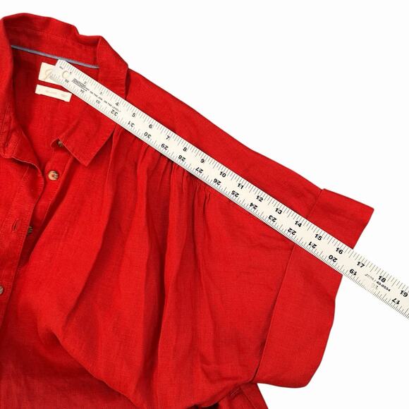 J.Crew Linen Button Front Shirt Dress Womens L Red Relaxed Fit Pockets Resort - Picture 4 of 10